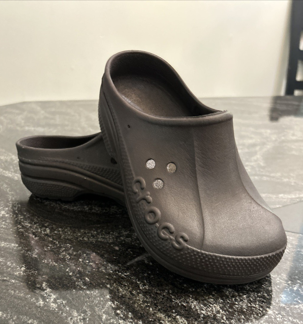 CROCS Shoes Slip On Clog Kids Sz J1 Brown Casual Sandal Rubber